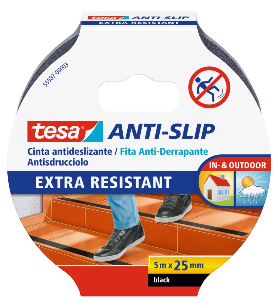 NASTRO ANTISCIVOLO ANTI-SLIP NERO, 25 MM X 5 MT - TESA